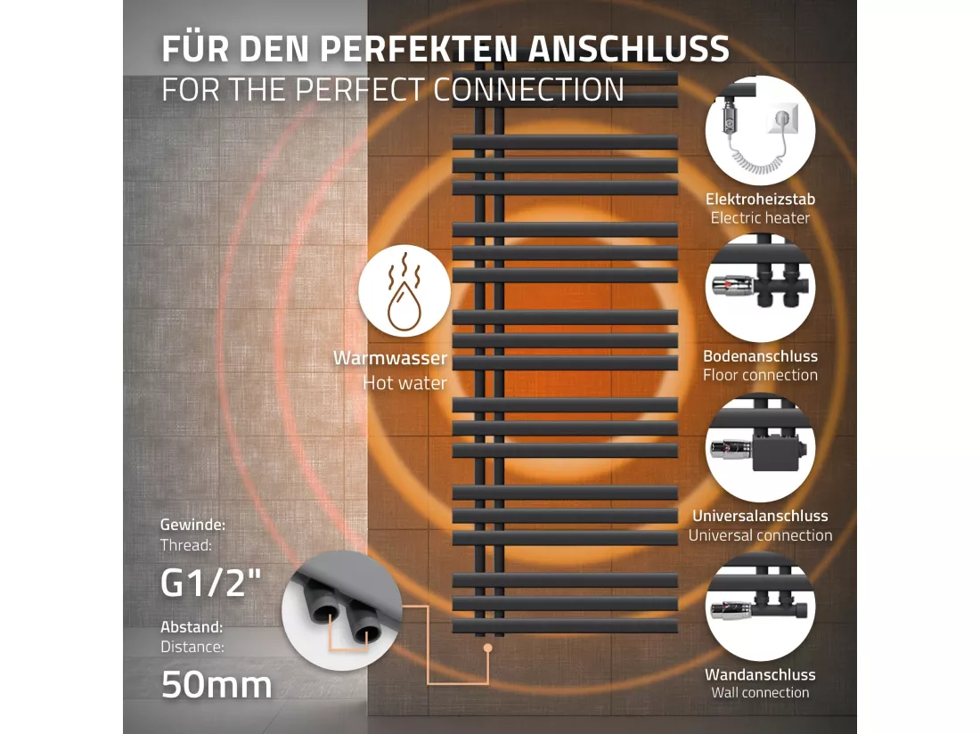 Radiateur chauffage bain sèche-serviettes Iron EM Design anthracite 600 x 1600 mm