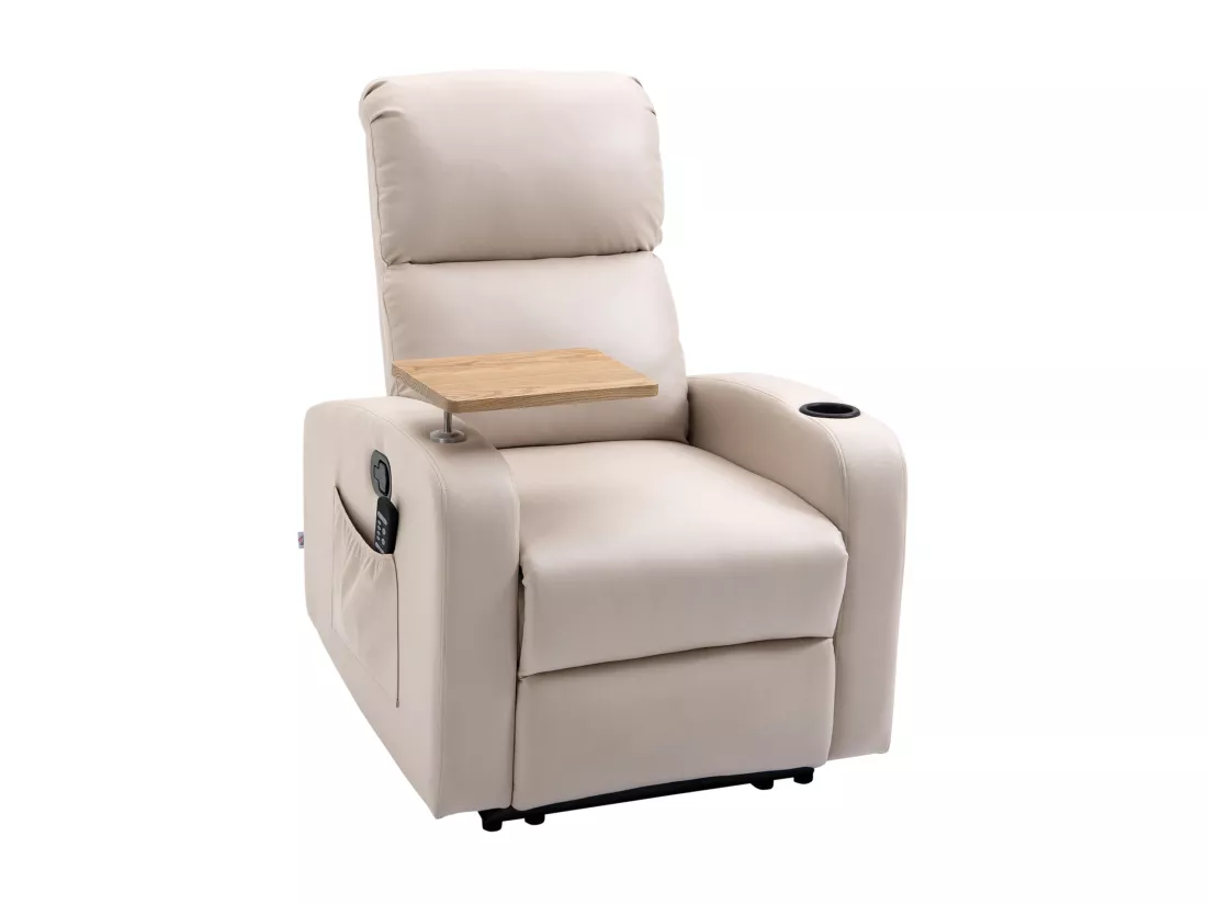 Fauteuil de massage inclinable avec repose-pied télécommande revêtement synthétique tissu beige