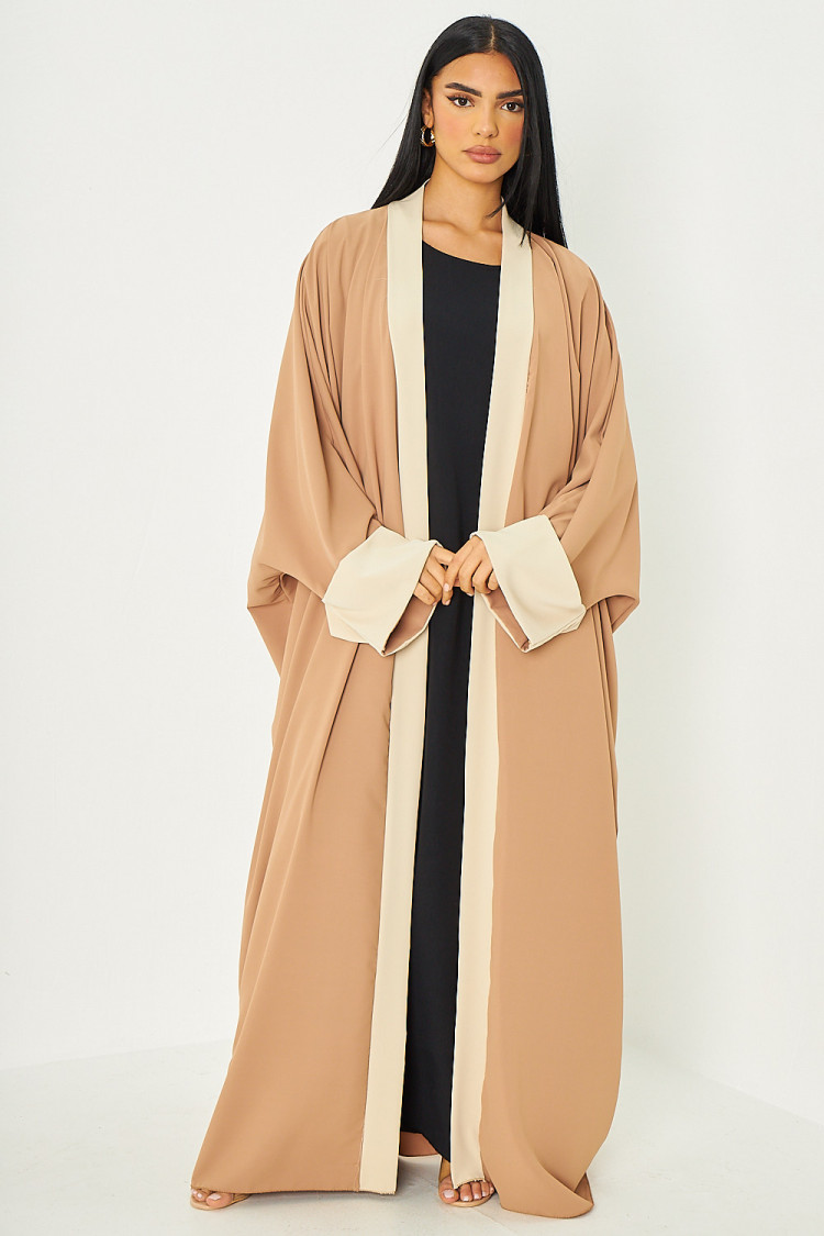 Kimono bicolore à bandes camel
