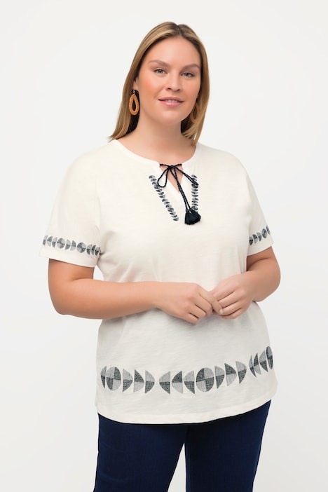 T-Shirt, Stickerei, Oversized, Tunika-Ausschnitt, Halbarm