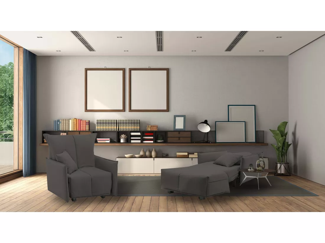 Canapé-lit Dabari, Canapé simple, 100% Made in Italy, Fauteuil de salon avec ouverture trolley, en tissu rembourré, avec accoudoirs standards, 110x90h85 cm, Gris