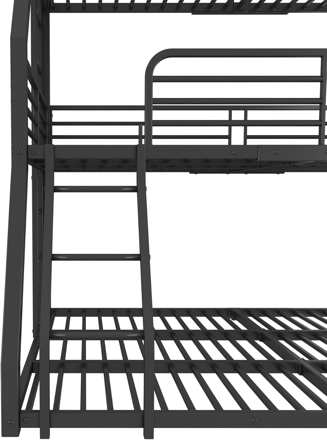 Dreifach-Etagenbett Hochbett 90x200 cm mit Leiter, Metallbett Eisenbett, Familienbett Hochbett für 3 Kinder, Jugendliche und Erwachsene, Schwarz