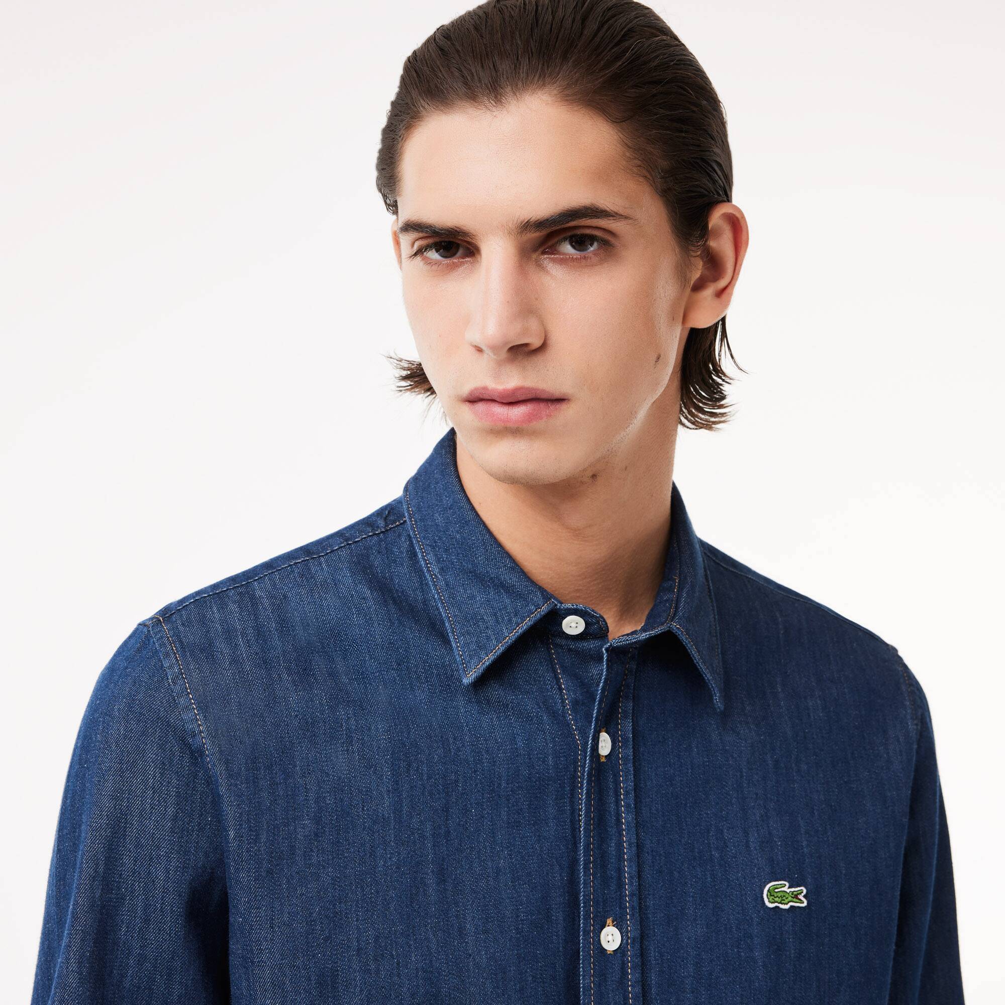 Herren LACOSTE Hemd aus Bio-Denim-Baumwolle Lange Armel - Blau - Lacoste - Herren