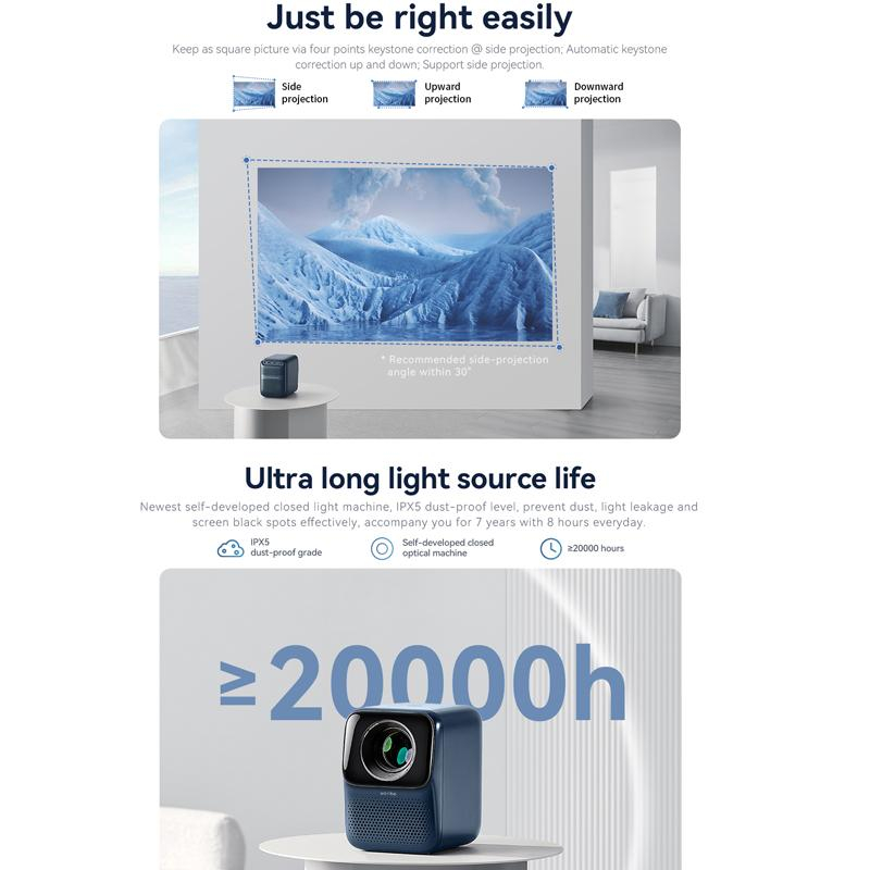 Wanbo T2 Max (New) Multimedia LED Projektor Beamer Heimkino 1080p Full HD / HDMI / Wifi / USB A / 3.5mm Klinke und Fernbedienung - Weiss