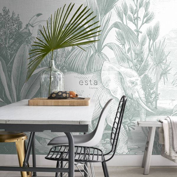 Estahome Jungle Motief Fotobehang  - 3 x 2,79 m - Grijs