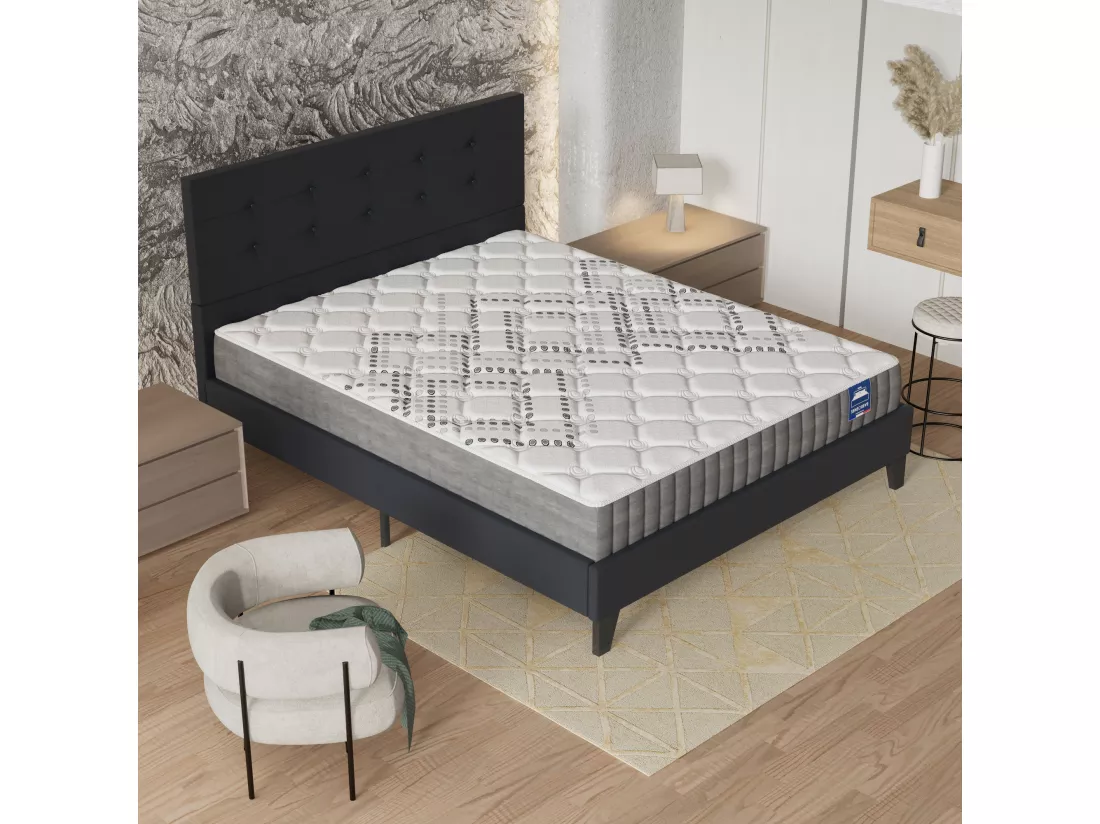 Ensemble Matelas + Lit Avec Tête De Lit 140x190 Cm, Eliha 20cm D’épaisseur Mousse Haute Densité