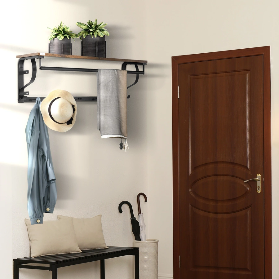 HOMCOM Wandregal mit 5 Haken braun