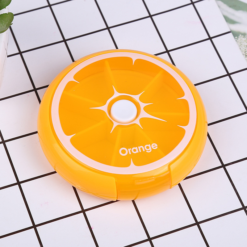 (Ø90mm) Medikamenten Dosierer 7 Tage Dosett Tablettenbox Supplements Pillendose Tablettenspender - Orange