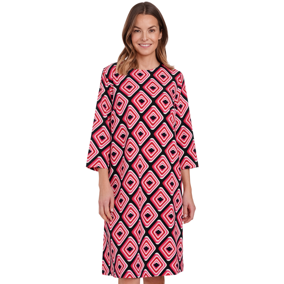 Gina Benotti Damen Kleid mit Retro-Print rot / pink / dunkelblau