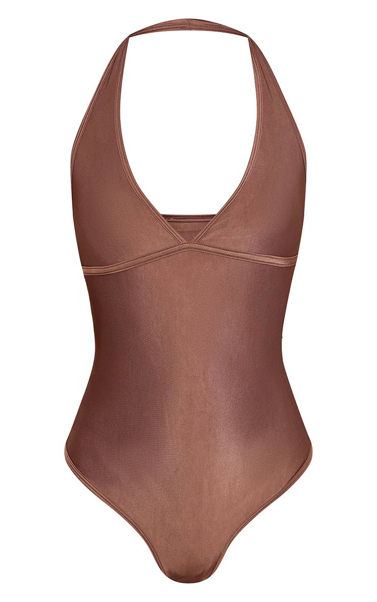 Chocolat Body Échancré Col Licou En Polyamide Espresso