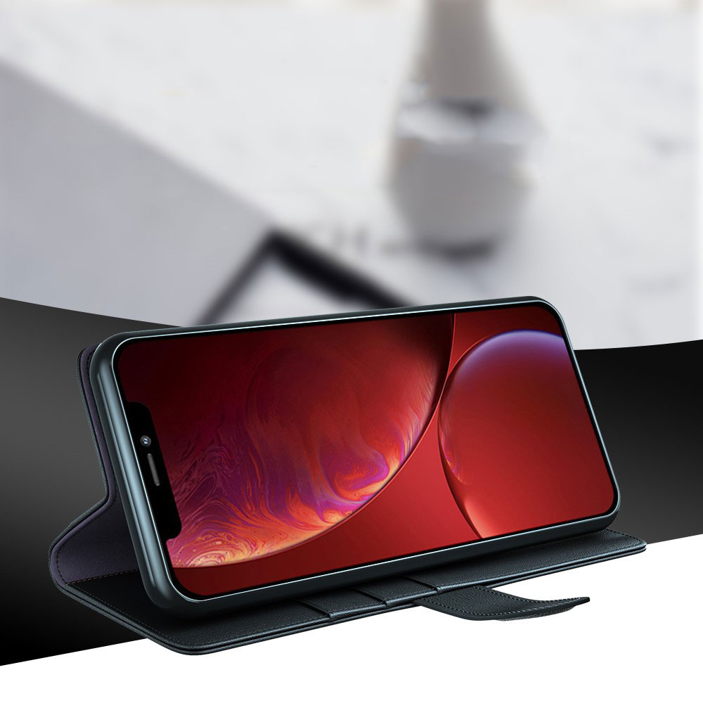 iPhone 13 Pro Echtleder Tasche Hülle Flip Cover mit Kartenfach - Braun