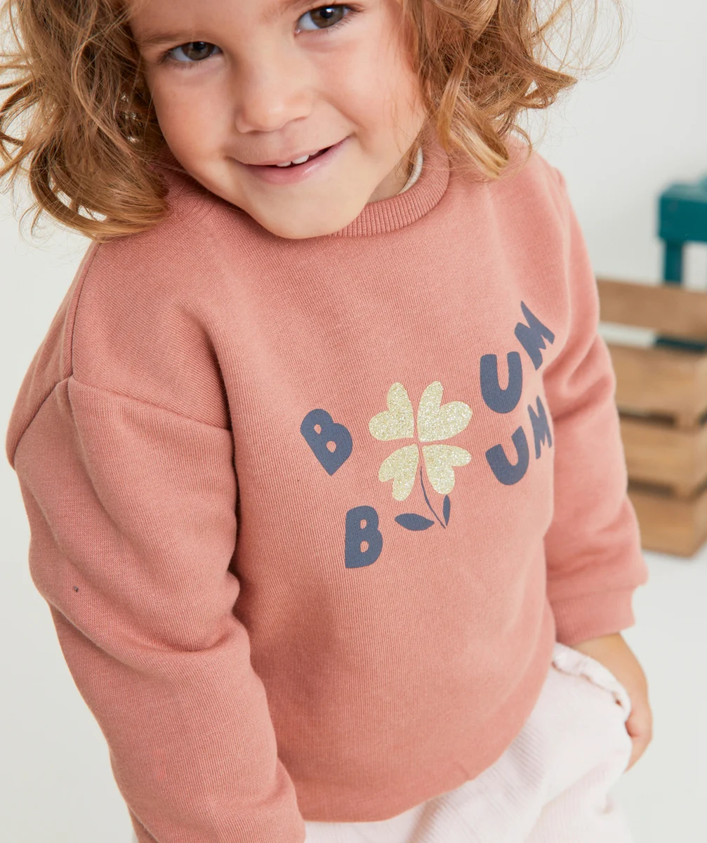SWEAT BÉBÉ FILLE EN FIBRES RECYCLÉES ROSE ET MESSAGE