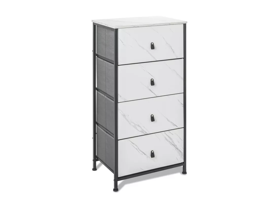 Apollonia - Commode 4 tiroirs en tissu, façade et étagère supérieure en bois mélaminé stratifié