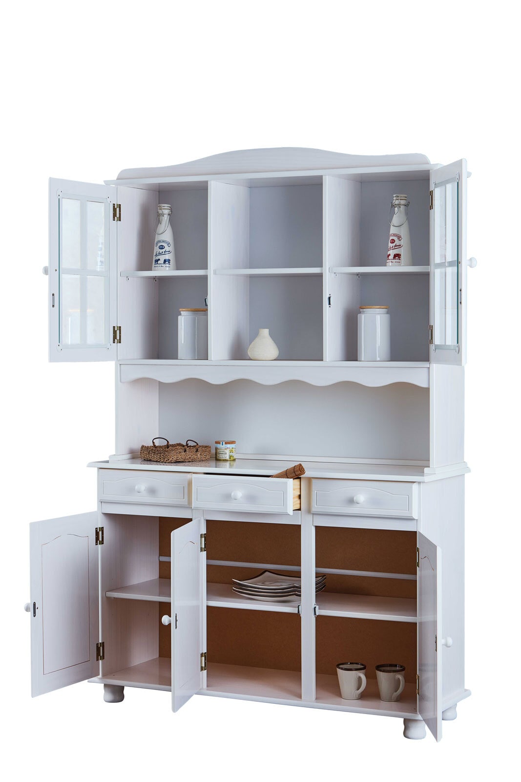 Buffet FELIX 130x198x43 cm Massivholz Kiefer weiß