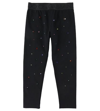 Dolce & Gabbana Leggings - Light - Sorte m. Strassstein