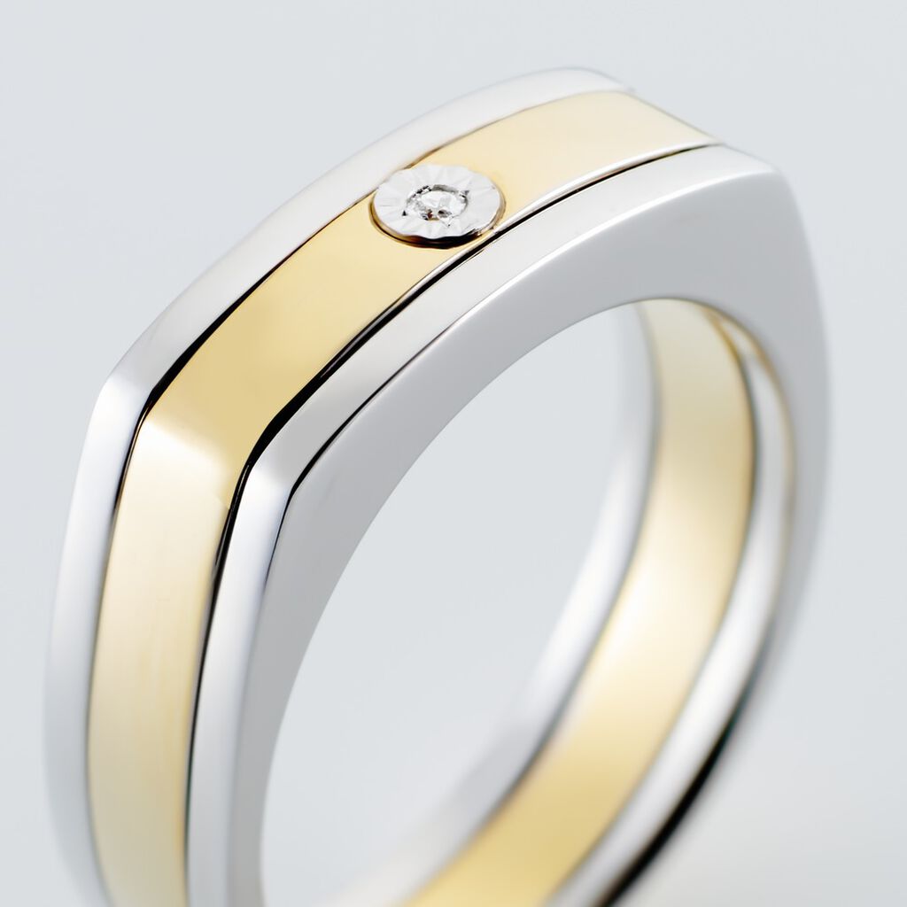 Bague Robinson Argent Bicolore Rhodié Diamant Blanc
