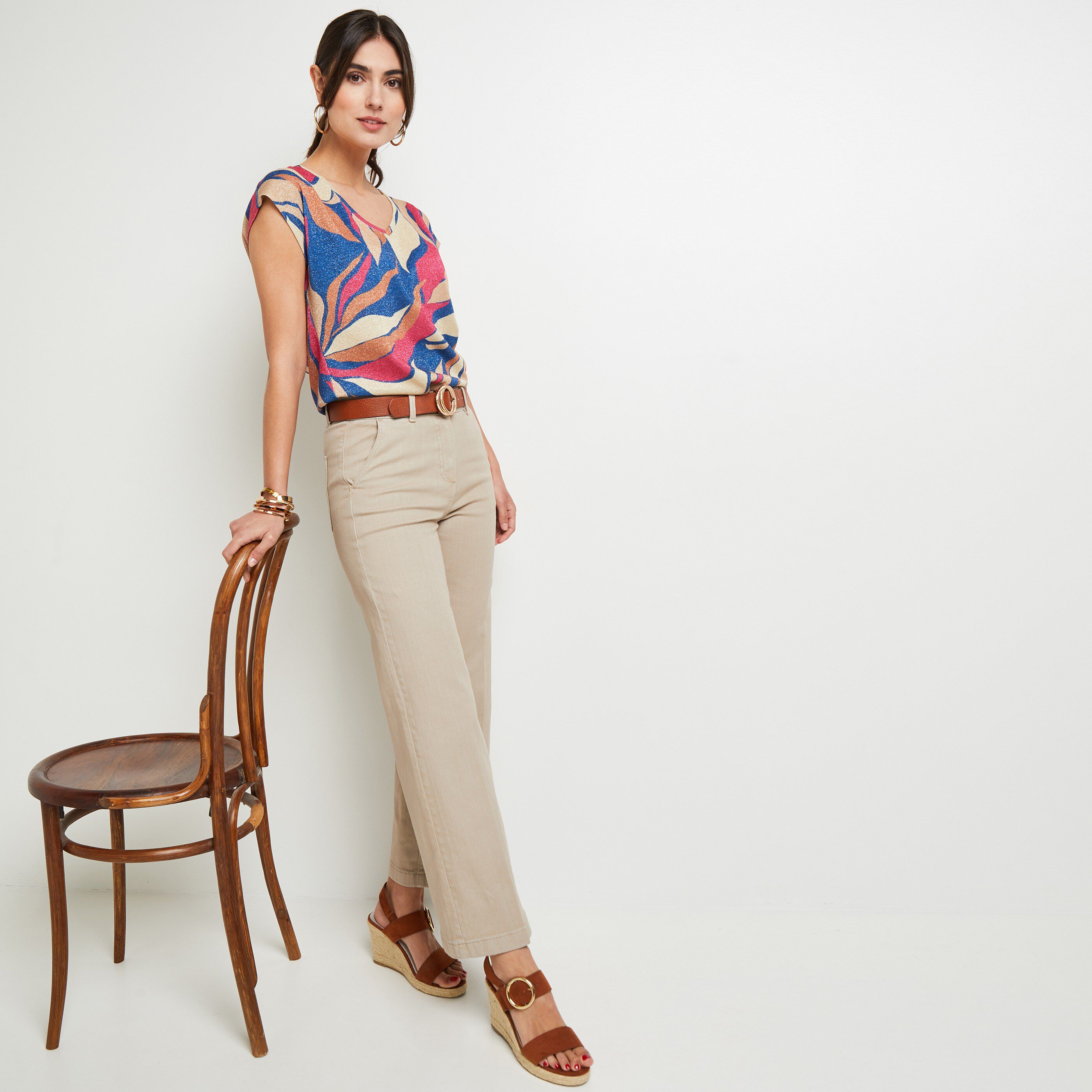 Jean flare raccourci femme - BEIGE