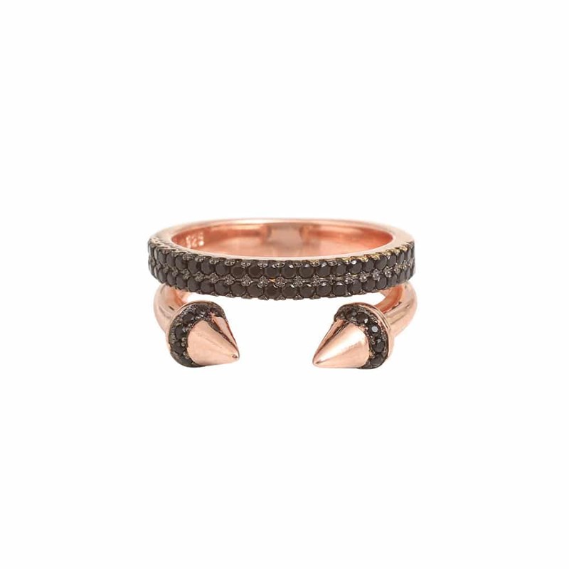 Bague Argent Rose Clou Serti Noir