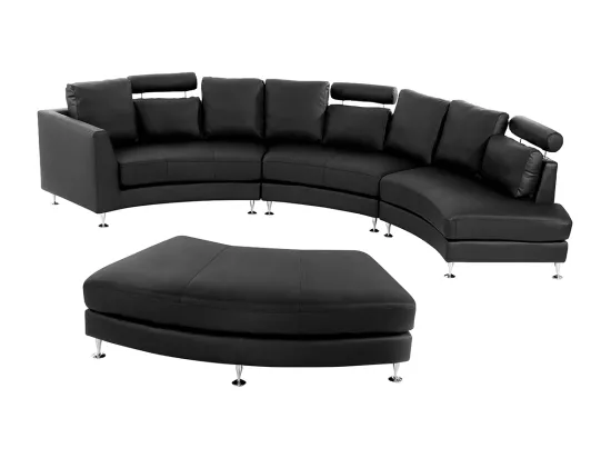 Canapé circulaire modulable en cuir vrai et PU noir ROTUNDE