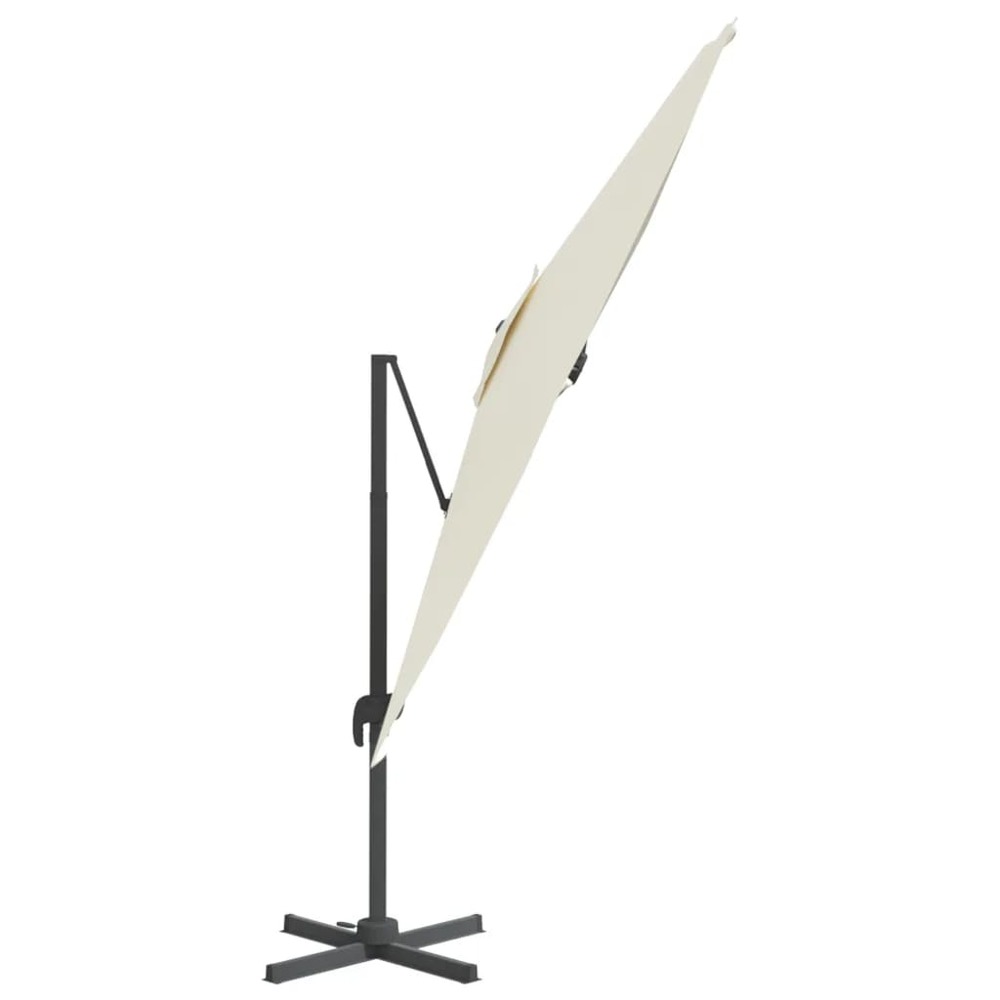 Parasol meuble de jardin déporté avec mât en aluminium blanc 400 x 300 cm sable