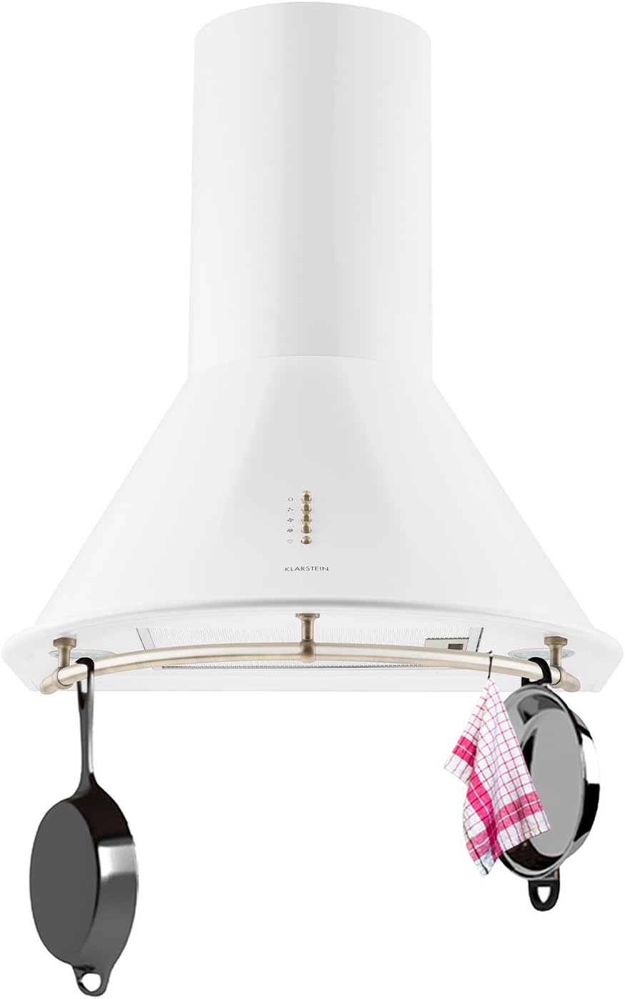 Klarstein Lumio Neo - Retro Dunstabzugshaube, Wandabzugshaube, 60 cm breit, Energieeffizienzklasse A, Abluft/Umluft, 3 Leistungstufen, max. Abluftleistung: 610 m³/h, Edelstahl, weiß
