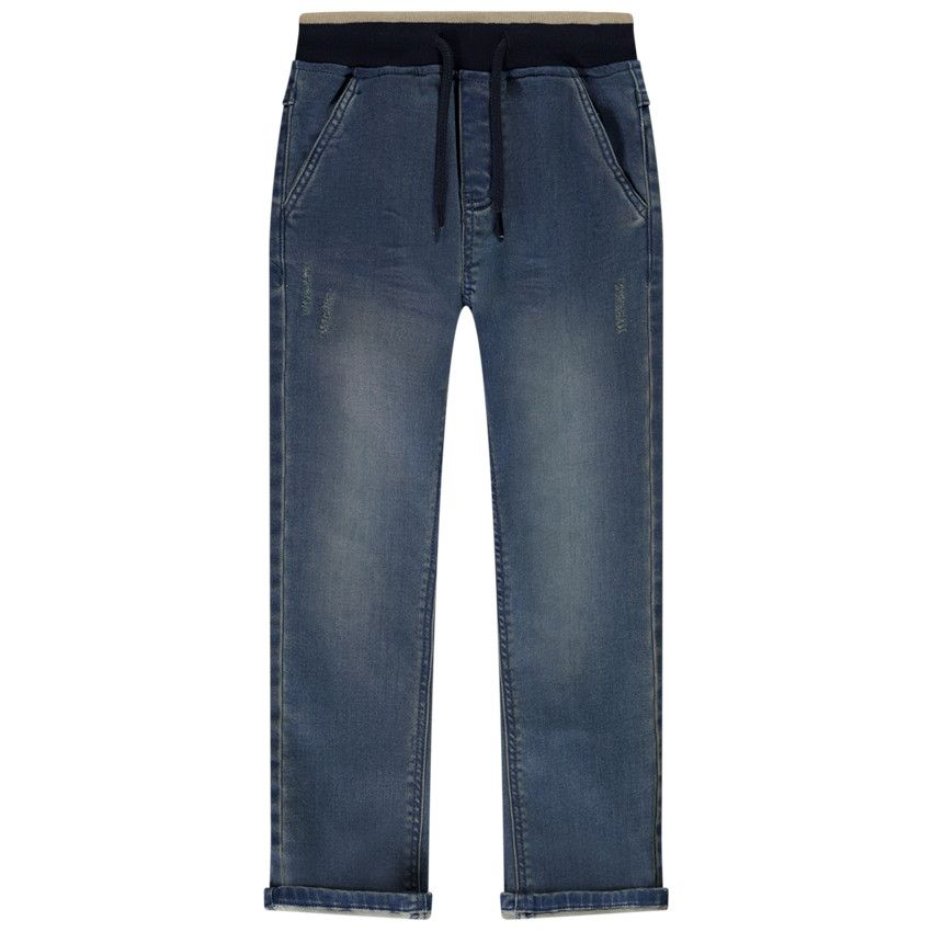 Jean droit motif dinosaure en relief sur la poche pour garçon - Bleu moyen