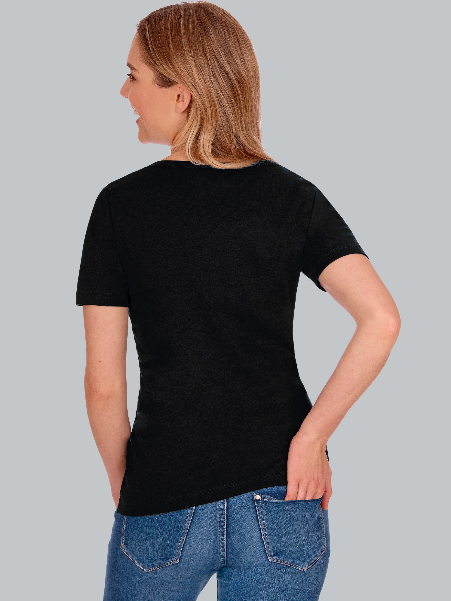 V-Shirt aus Baumwolle/Elastan Schwarz
