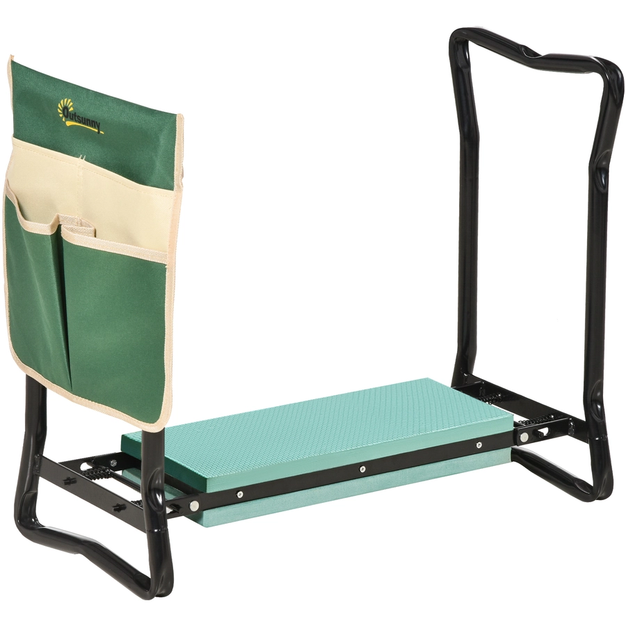 Outsunny Gartenhocker mit Werkzeugtasche grün