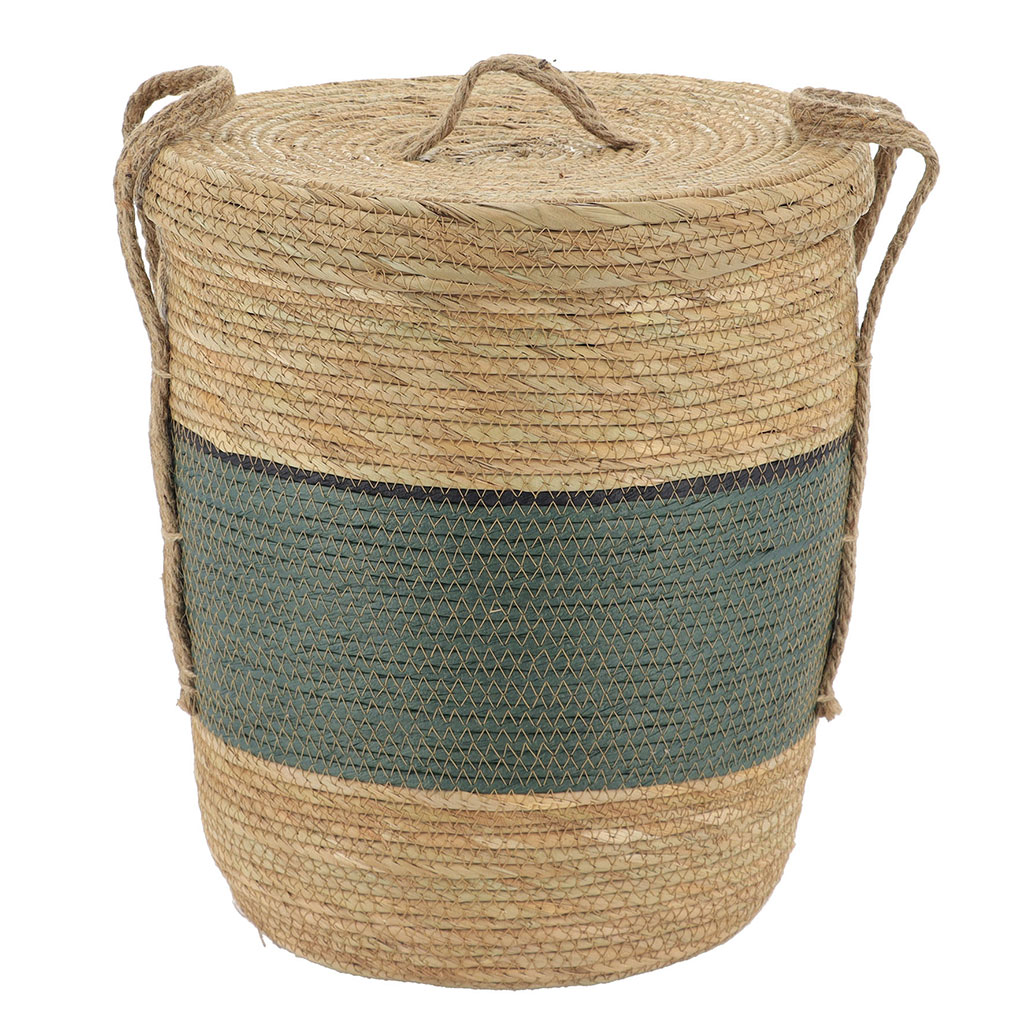 Panière linge couvercle kaki osier naturel 38x32cm