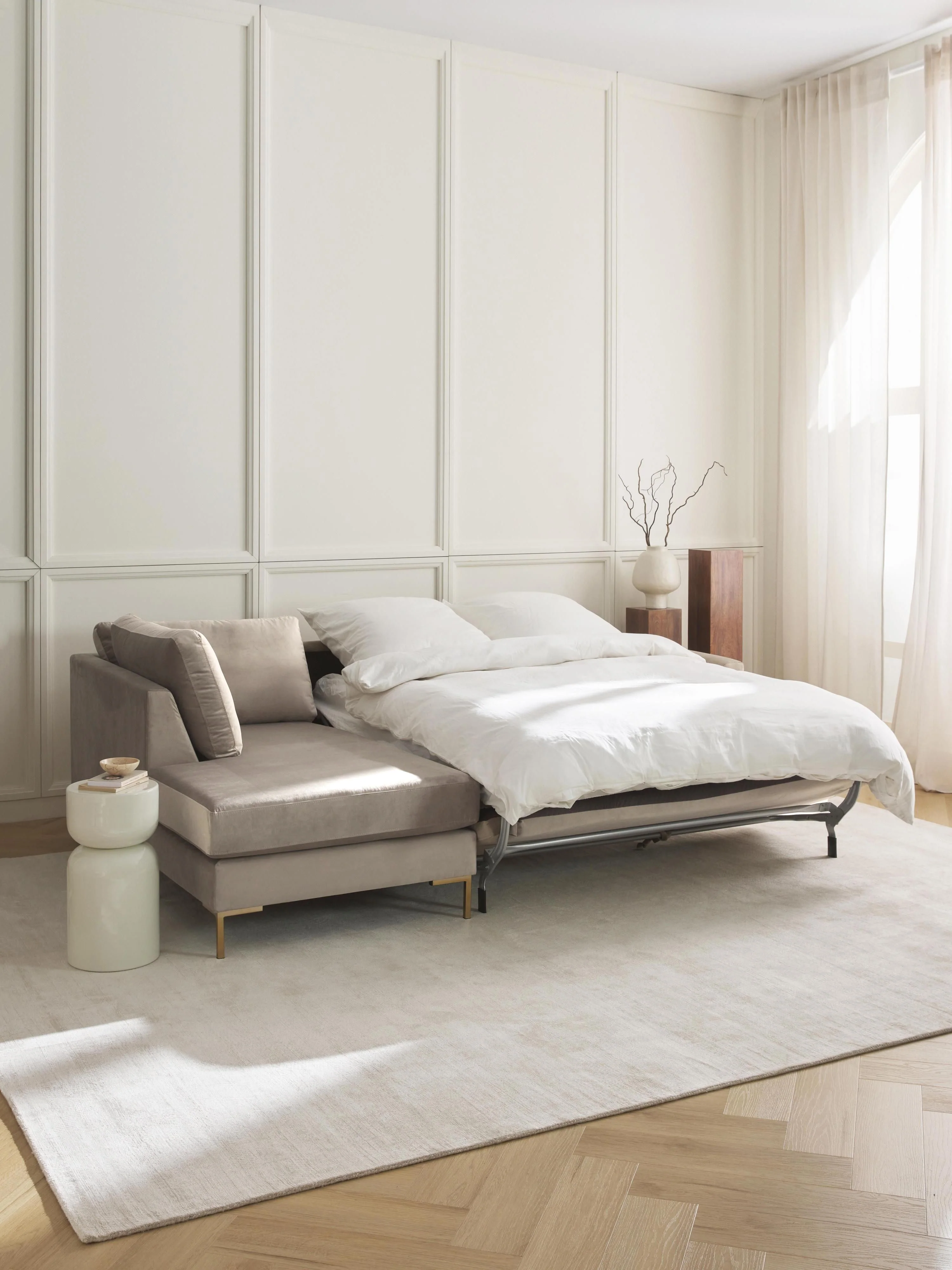 Fluwelen slaapbank Luna (3-zits) met matras