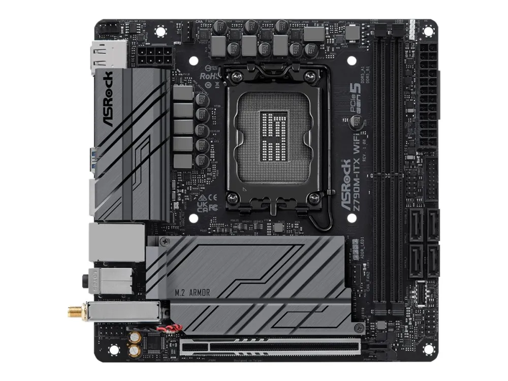 ASRock Z790M-ITX WiFi - Bundkort - mini ITX - LGA1700 sokkel - Z790 Chipset - Bluetooth, 2.5 Gigabit LAN, Wi-Fi 6, Gigabit LAN - onboard grafik (CPU påkrævet) - High Definition Audio (7.1-kanal)