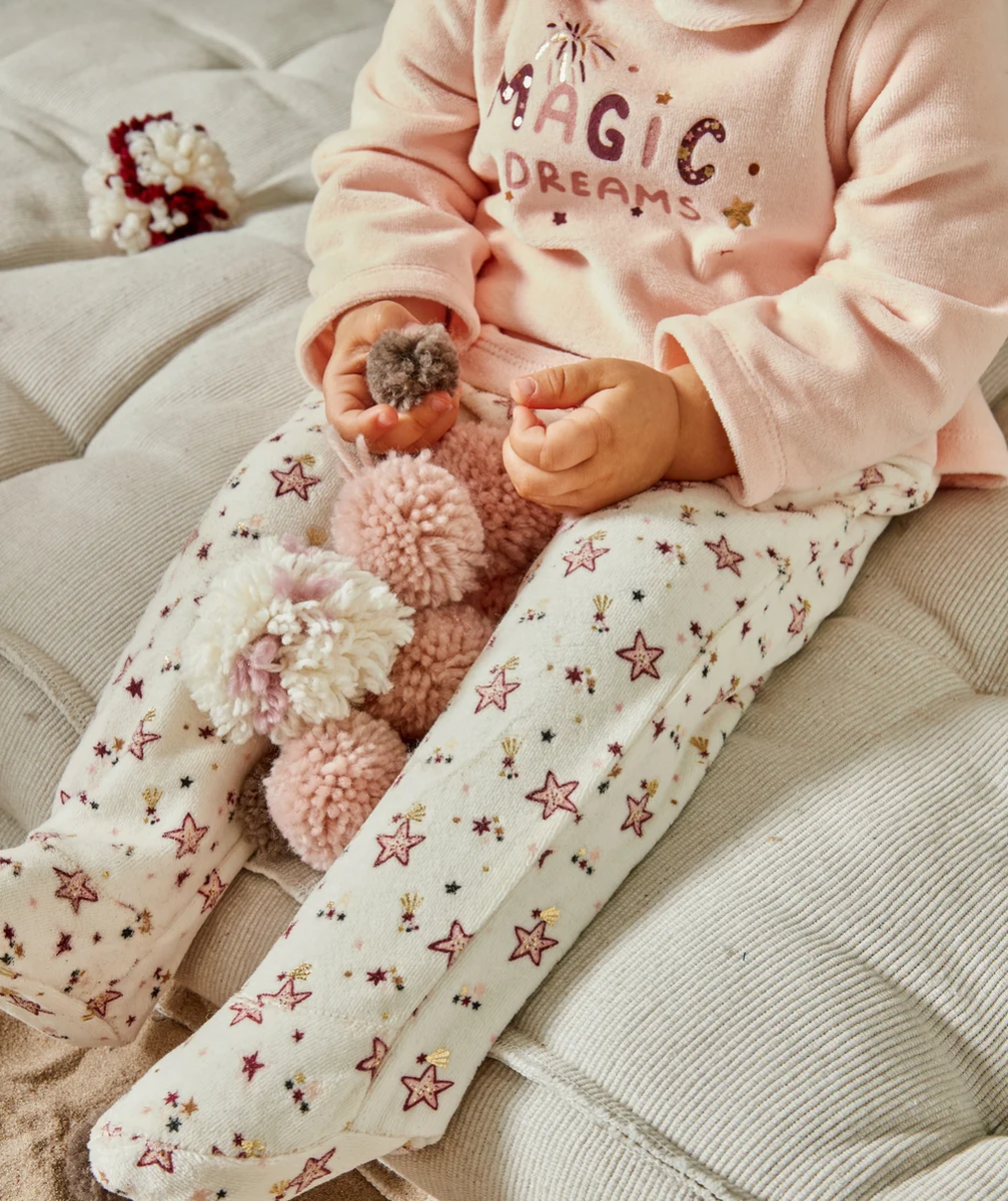 DORS BIEN DE NOËL EN VELOURS ROSE ET EN FIBRES RECYCLÉES IMPRIMÉ