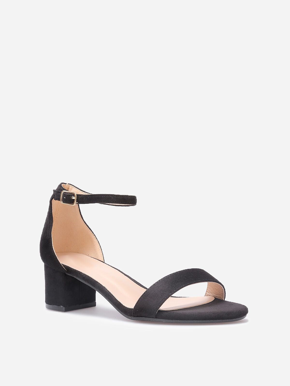 Sandales en suédine à petit talon carré- Noir