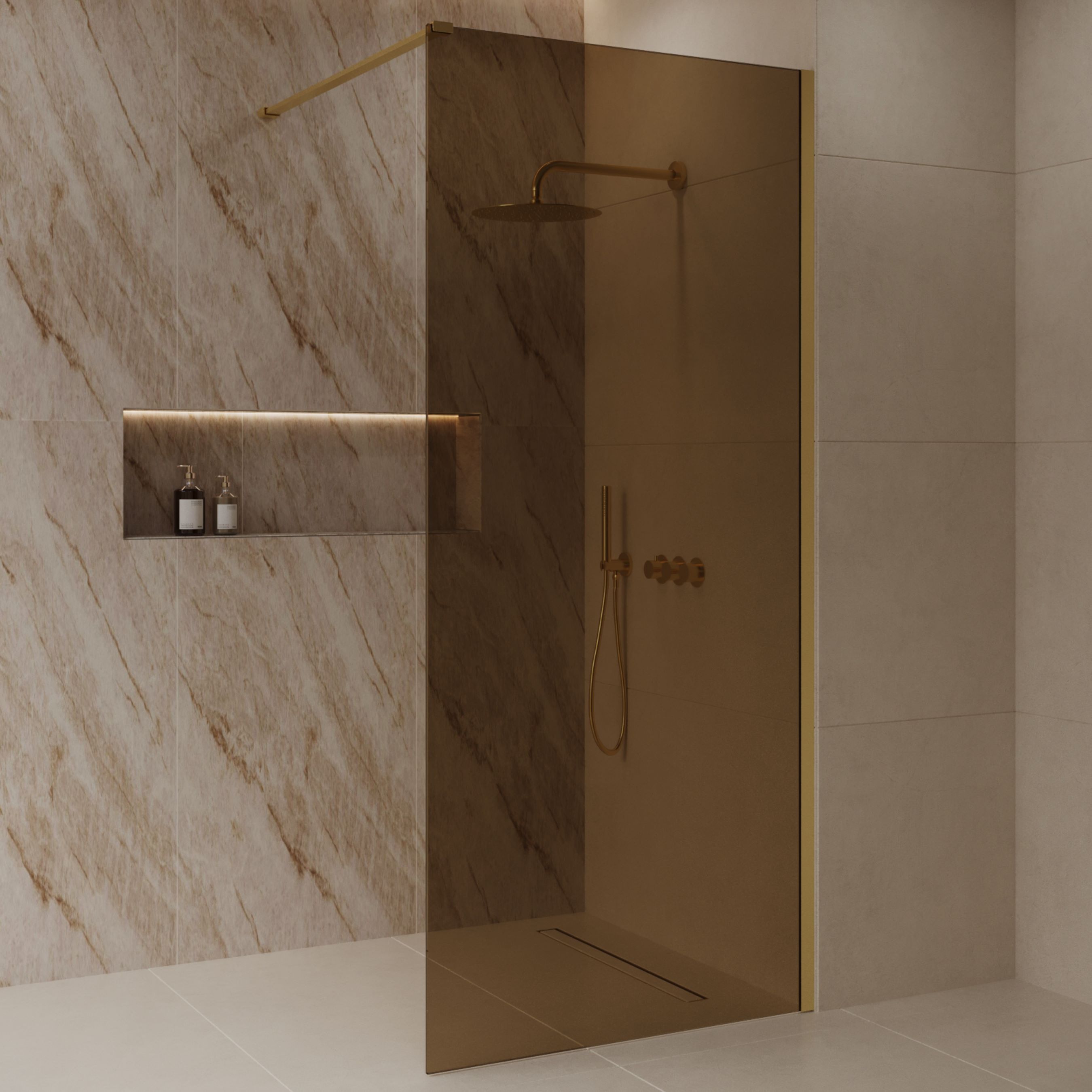 Best Design Dalis inloopdouche 100cm geborsteld messing met amber glas