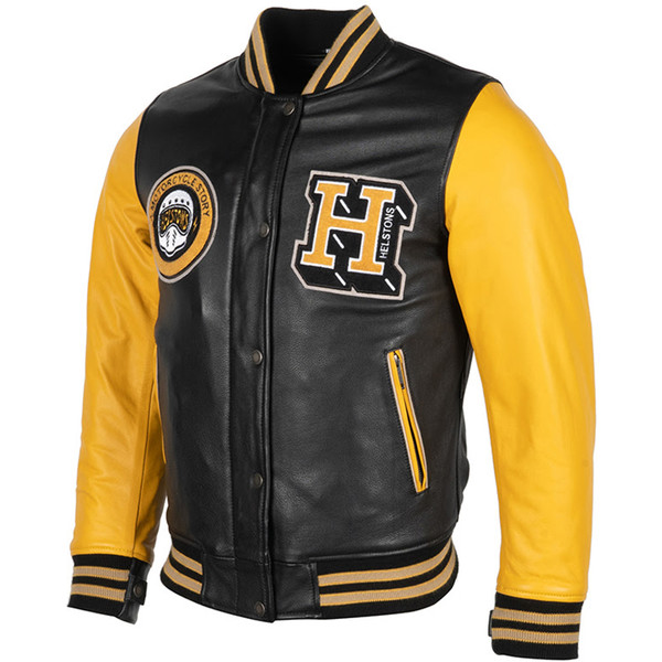Helstons - Blouson femme University Cuir Rag Noir / Jaune
