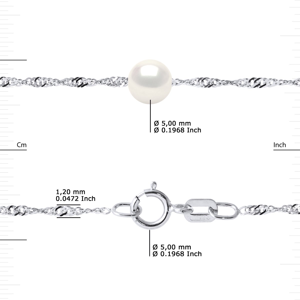Collier - 7 Véritables Perles de Culture d'Eau Douce Rondes 5-6mm - Blanc Naturel - Or Blanc 750 Millièmes