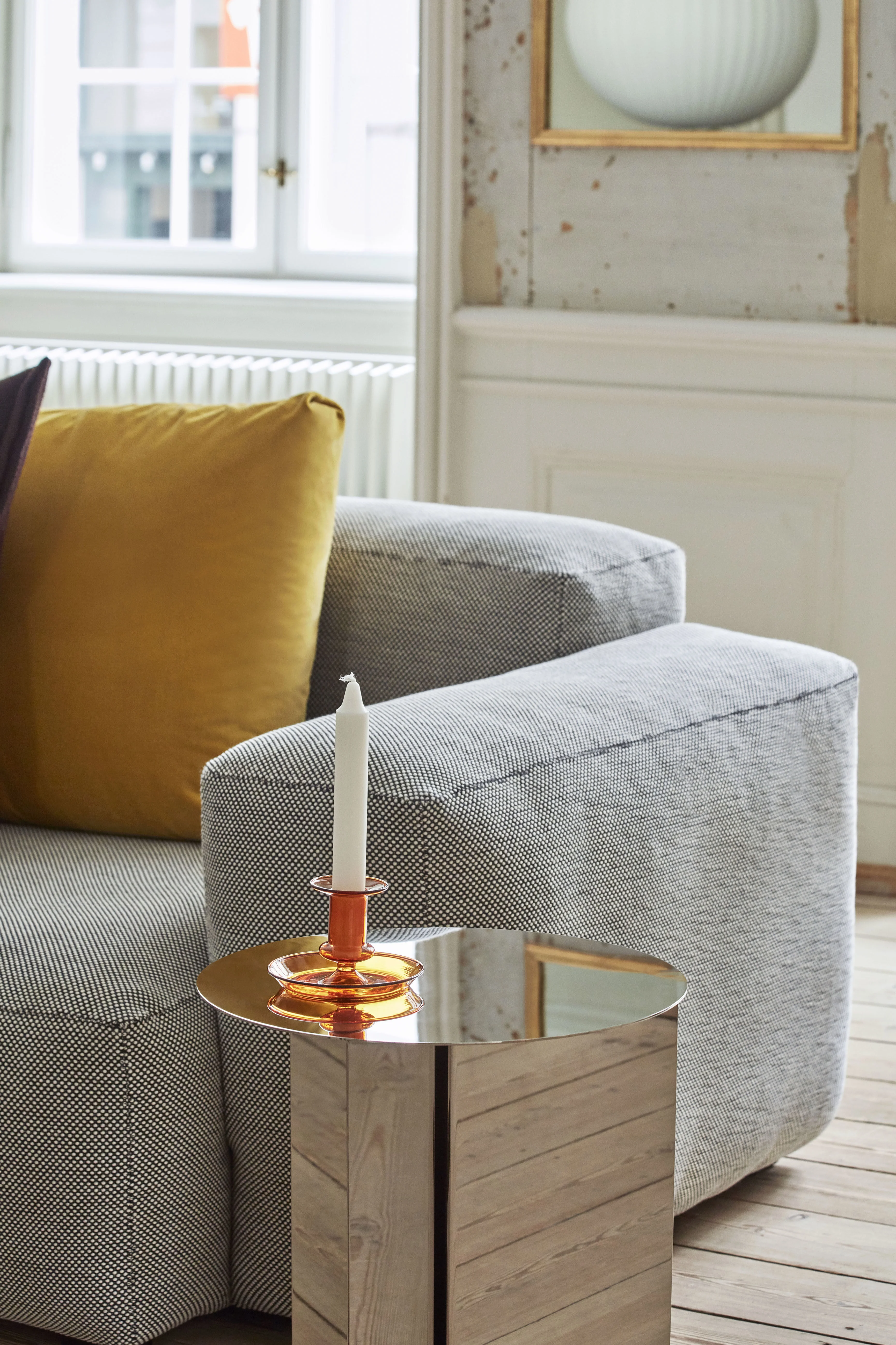 FLARE STRIPE MILK SMALL - Bougeoir verre | Orange