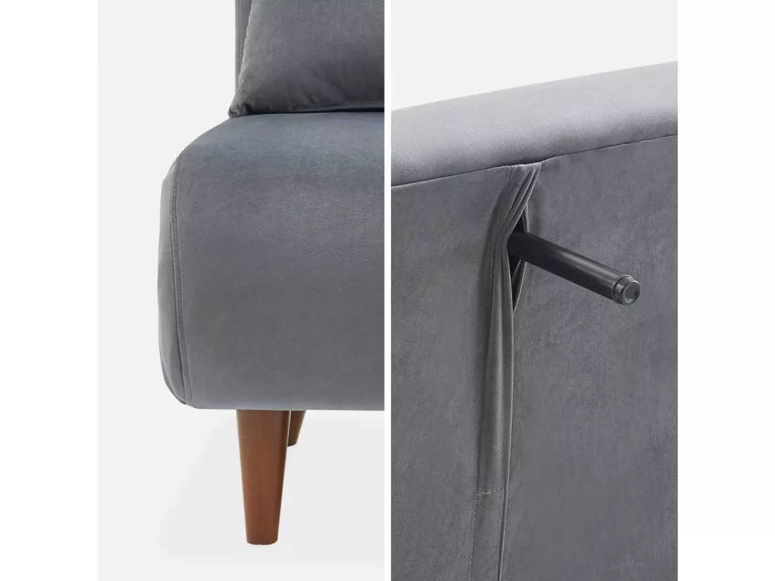 Canapé convertible 2 places gris foncé - Guesta - pieds bois. banquette. dossier inclinable