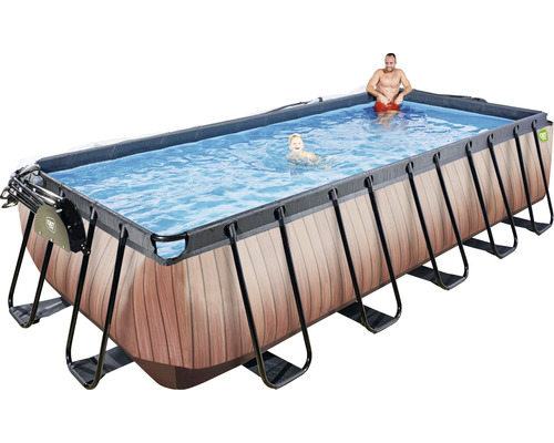 EXIT WoodPool rechthoekige opzetzwembadset 540x250x122 cm inclusief zandfiltersysteem, ladder & afdekking met houtlook