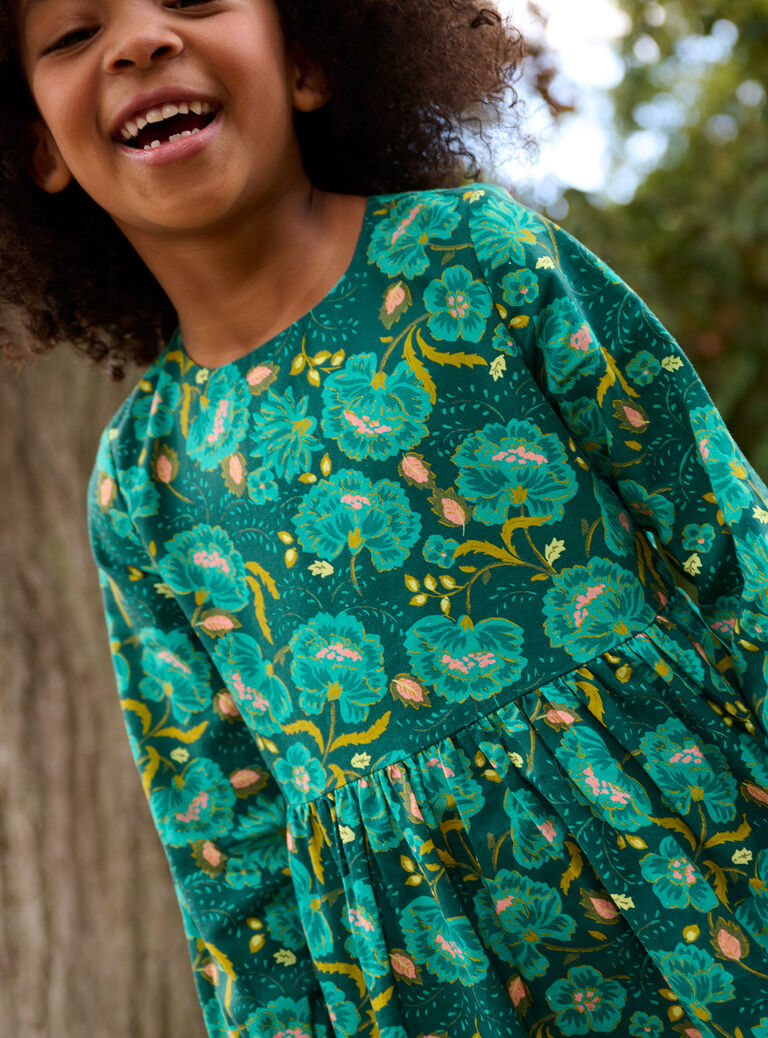 Robe bleu canard à imprimé fleuri pour fille