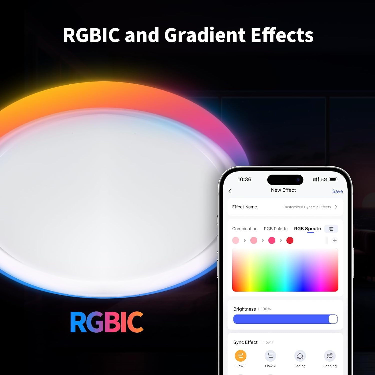 Aqara LED-Deckenleuchte T1M, Erfordert Zigbee 3.0 Hub, RGB+IC mit Farbverlaufseffekten und 16 Millionen Farben, 40W 3450lm, 2700-6500K, Unterstützt HomeKit, Alexa, Google, Matter over Bridge