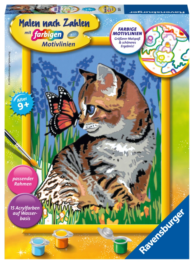 Mal-Set MALEN NACH ZAHLEN SERIE D – KATZE MIT SCHMETTERLING 18-teilig