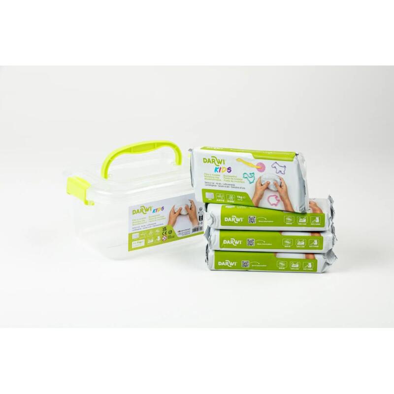 DARWI Pack Scolaire de 4 pains de pâte à modeler auto-durcissante 1kg KIDS - Blanc