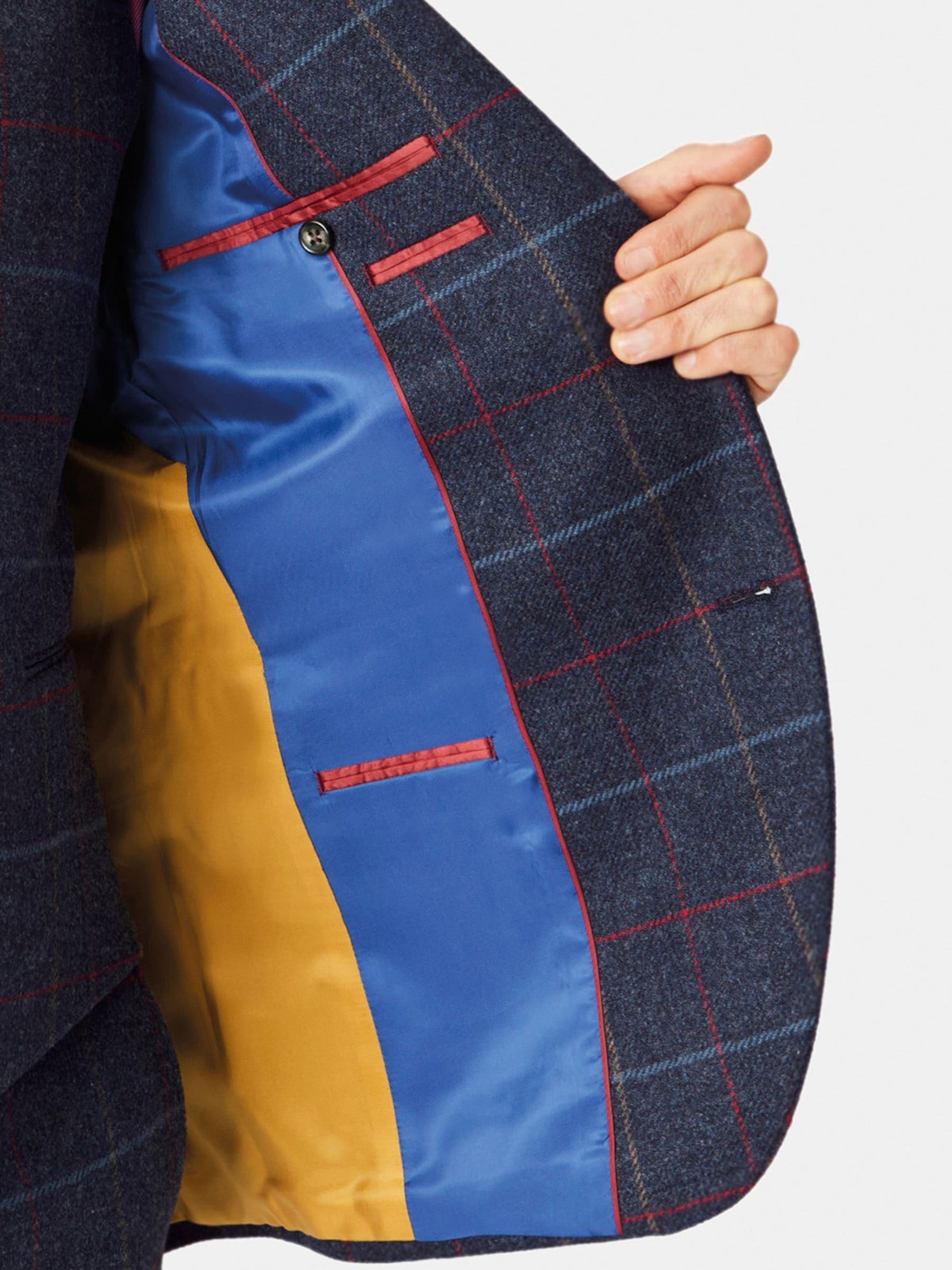 Blauw - Brook Taverner Check Wool Suit Jacket