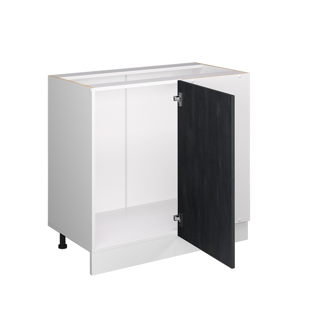 Vicco Eckunterschrank R-Line Schwarz Beton Weiß 86 cm mit Arbeitsplatte Weiß-Marmor