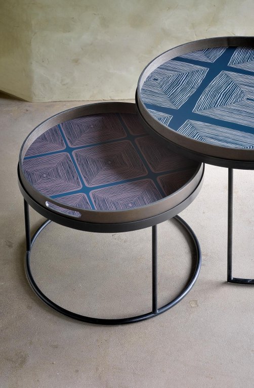 Ethnicraft Tray round salontafel S/L set van 2