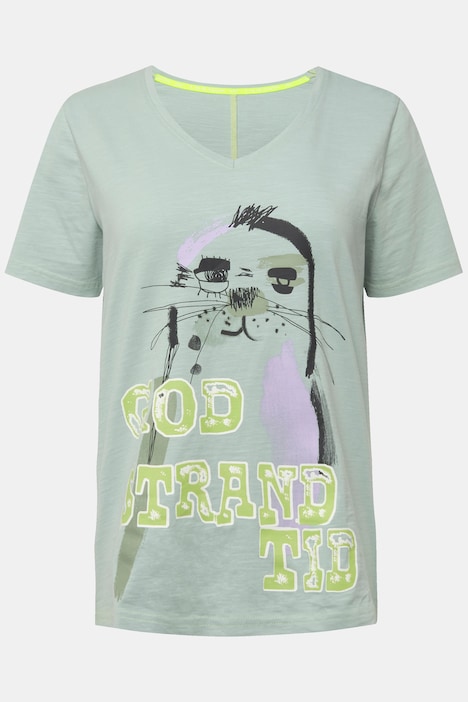 T-Shirt. Robbe, V-Ausschnitt, Halbarm