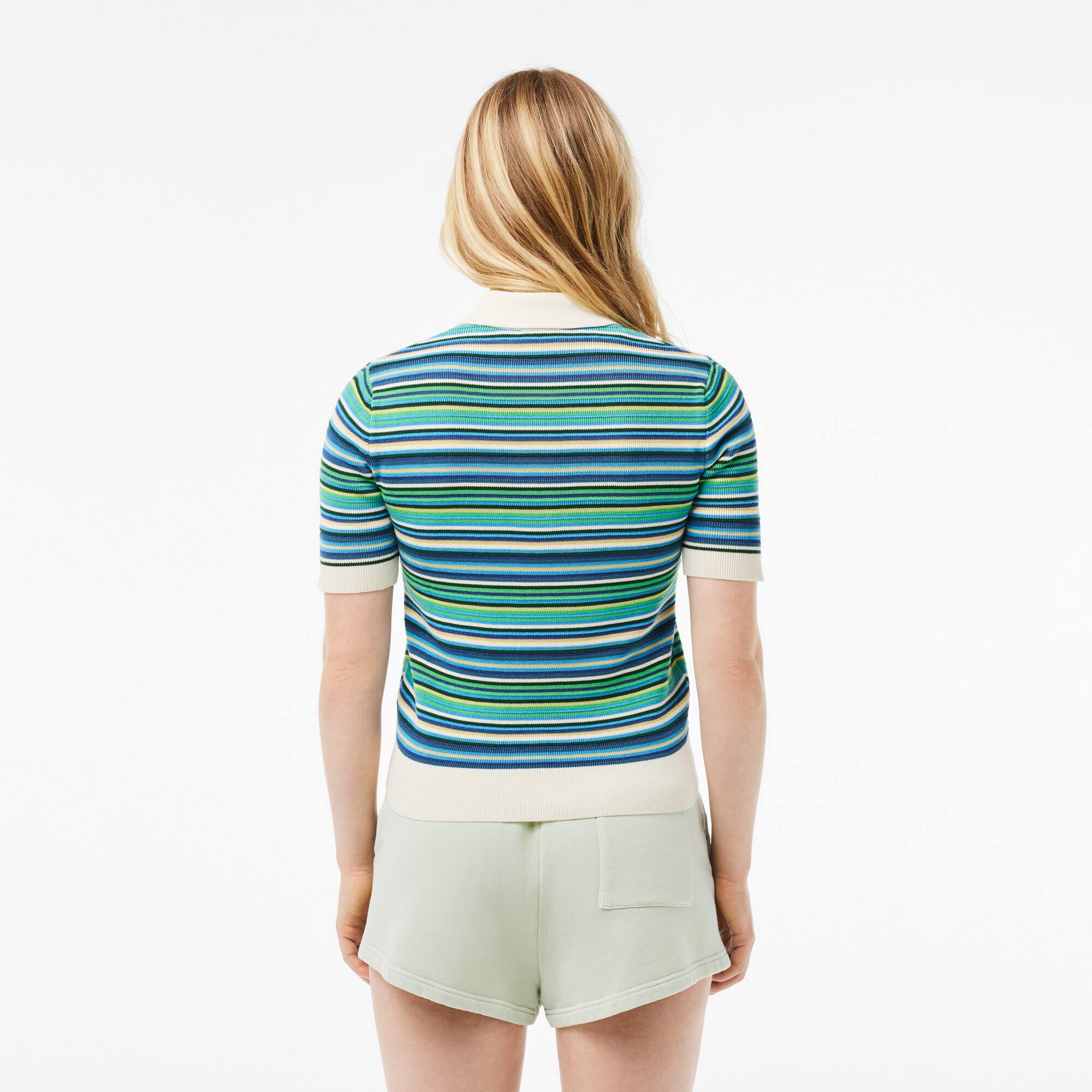 Gestreiftes Popeline Poloshirt aus Baumwoll-Jacquard Pullover - Weiss - Lacoste - Damen