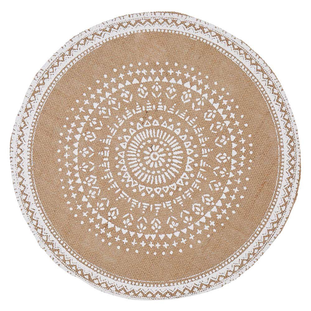 Set de table rond en jute motif blanc naturel