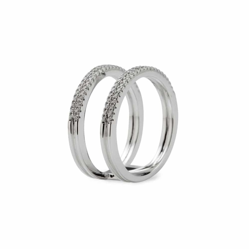 Bague Rhodié Double Anneaux Sertis